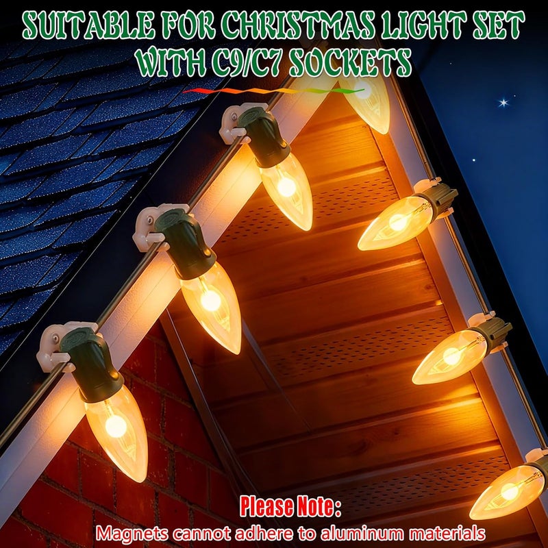 Axcoix 2025 Upgraded Magnetic Christmas Light Clips,100 Pack Extra Strong Magnetic Clips Hooks for C9 C7 Christmas Lights, Magnet Christmas Light Clips for Metal Roof Gutters Outside Patio Holiday Lighting - Image 5